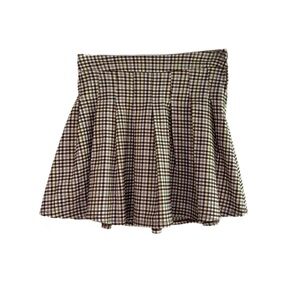 Love Tree Brown Plaid Pleated Mini School Girl Skirt